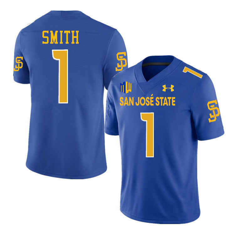 #1 Leland Smith SJSU Jersey,San Jose State Spartans Football Jersey College Uniforms-Royal
